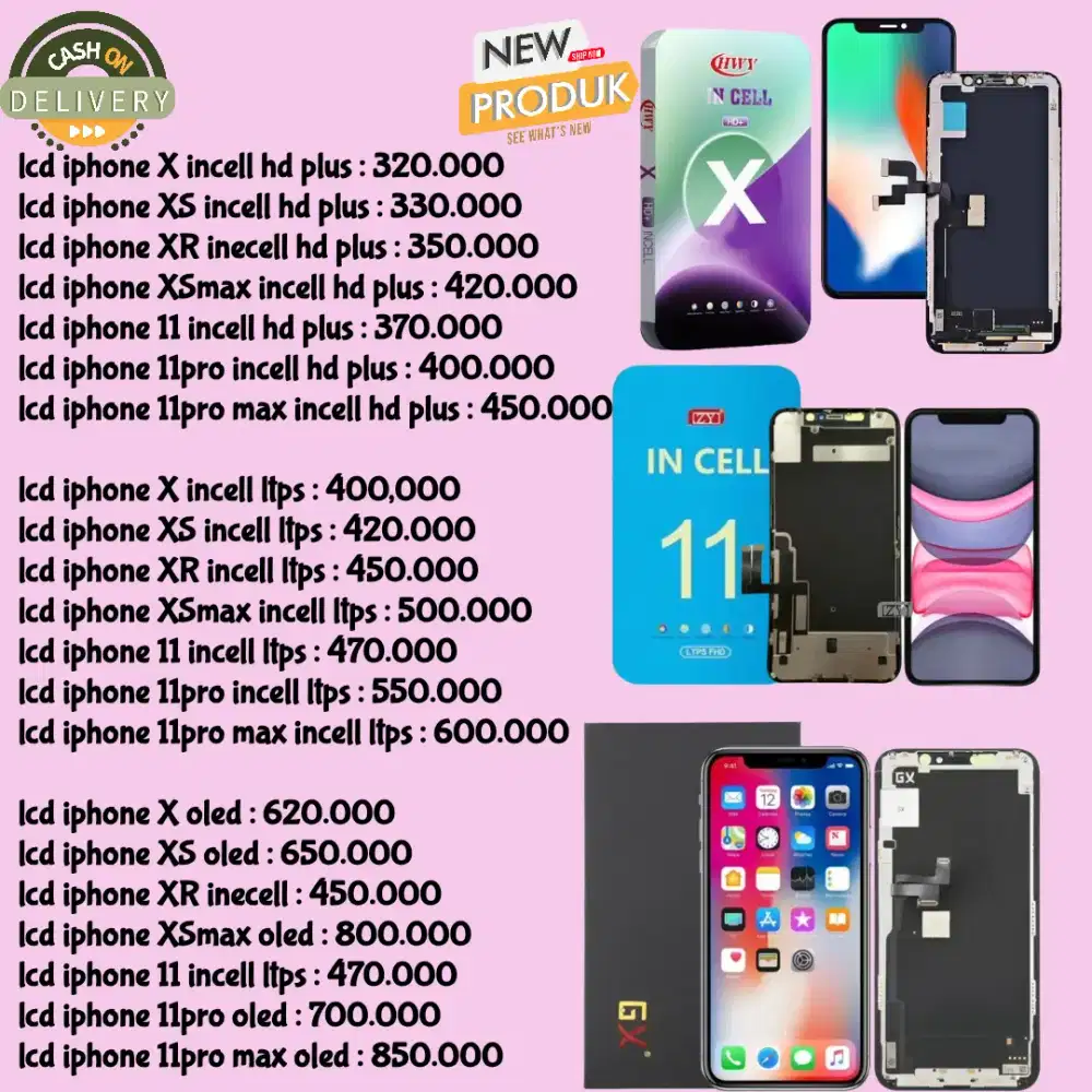 lcd iphone X XS XR XSmax 11 12 free pasang