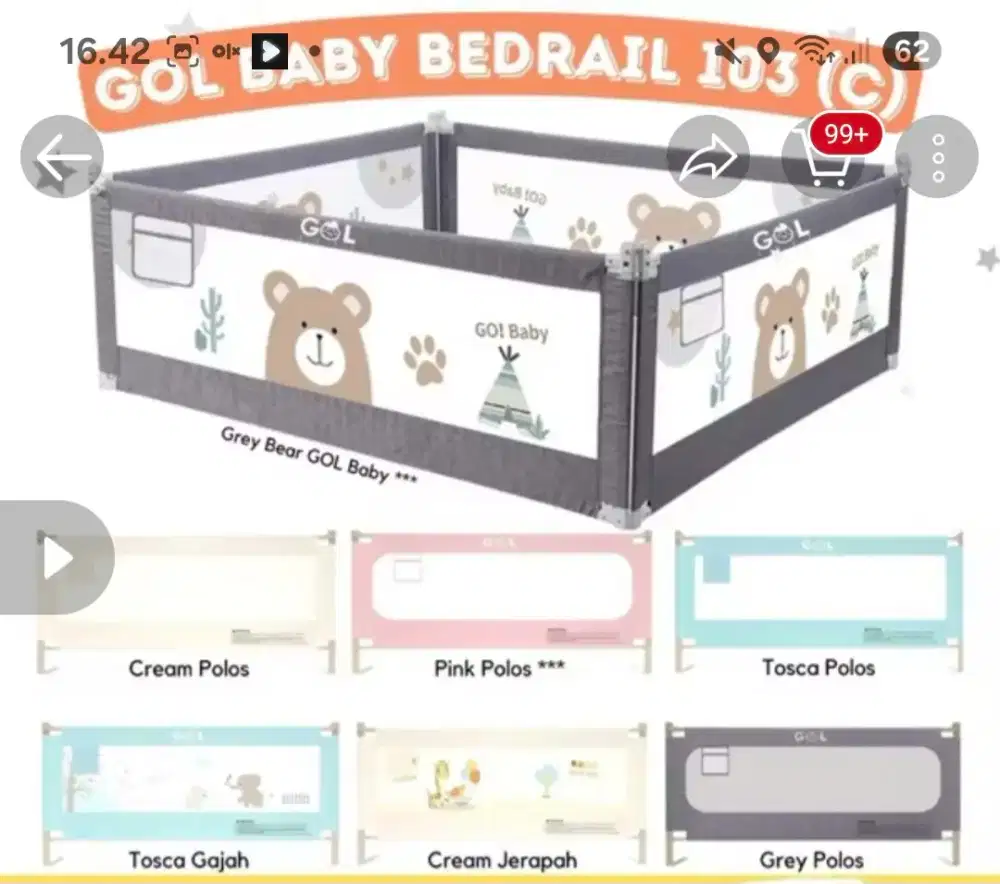 Preloved Pelindung Kasur Bayi 1 Baris warna Pink