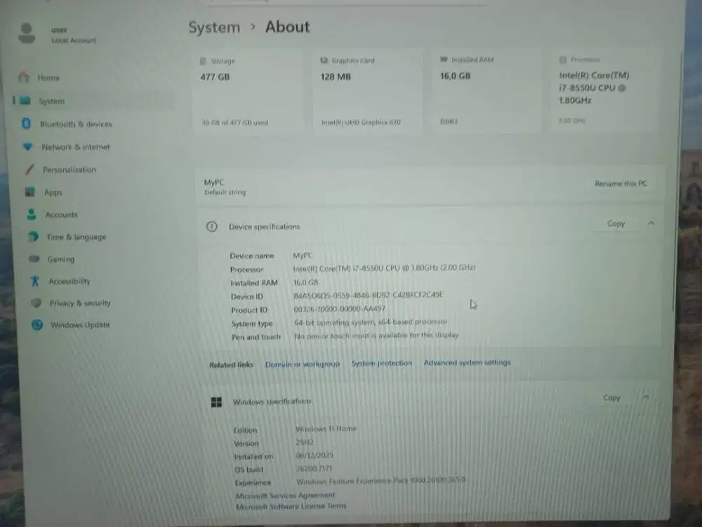 All in one PC i7-8550U 16/512 FHD