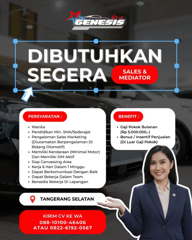 LOWONGAN SALES DAN MEDIATOR OTOMOTIF WANITA