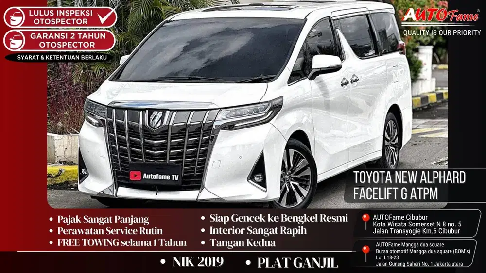 Toyota New Alphard Facelift G ATPM NIK 2019