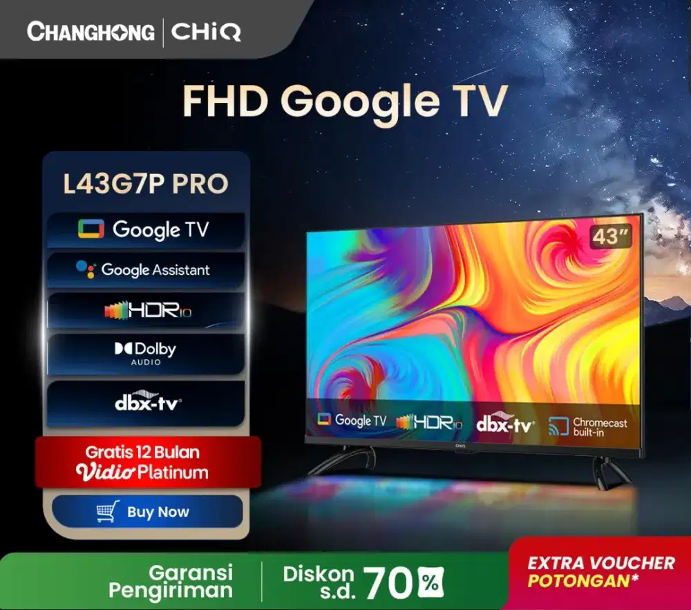 Google TV CHiQ 43 inch Smart TV HDR10 Digital TV (L43G7P Pro)