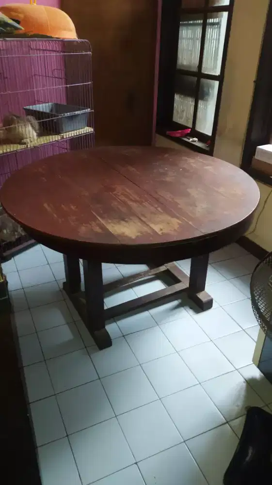Meja Jati Kuno Vintage Klasik P=170 Cm Bisa Dikecilkan Diameter 120 Cm