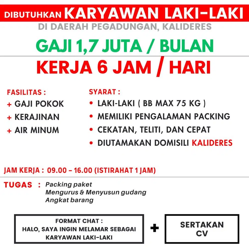 LOWONGAN KERJA KARYAWAN LAKI-LAKI