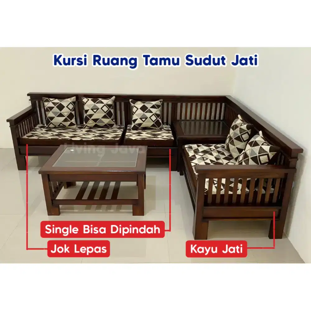 KURSI RUANG TAMU SUDUT JATI