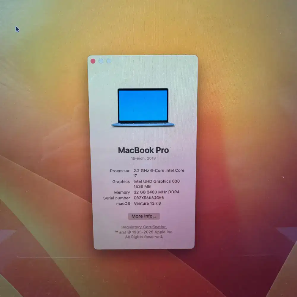 Macbook Pro 2018 Core I7 layar 15 Inch Ram 32 Ssd 1 Tb Space Grey