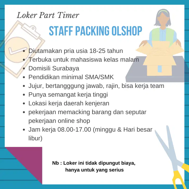 Loker Packing Online Shop - Part Time (Pekerja Harian Lepas)