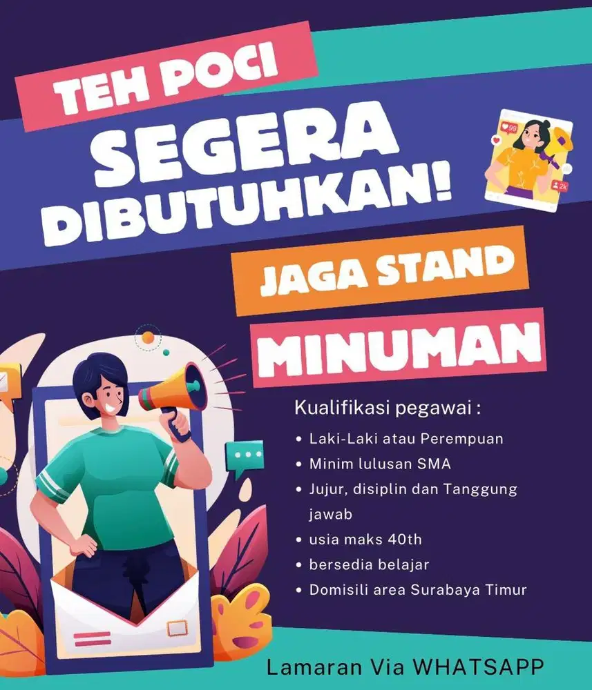 Dicari segera pegawai untuk stand minuman