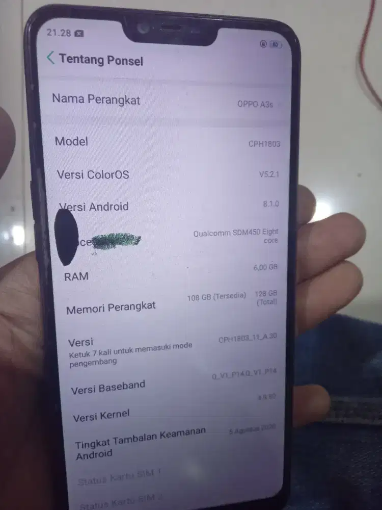 Oppo a3s ram 6gb rom 128 gb batangan
