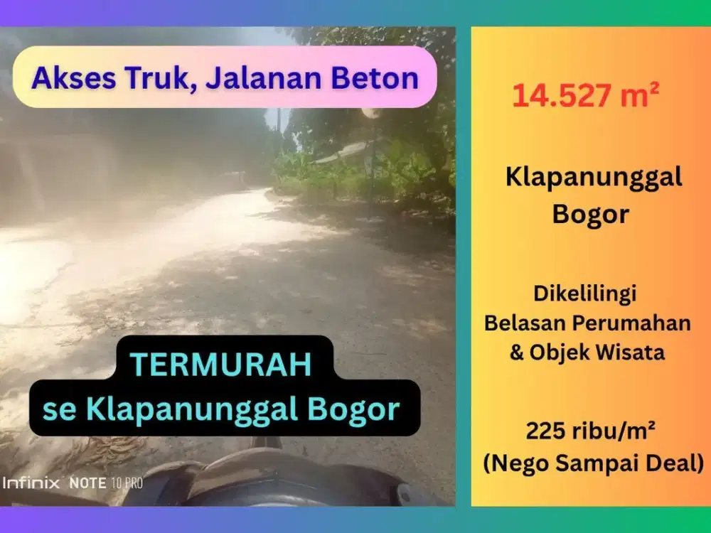 Tanah Termurah se Klapanunggal Bogor, Dekat perumahan dan obyek wisata,225 ribu/ m2, Nego