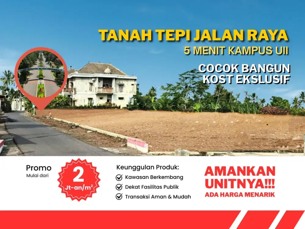 Dekat Kampus UII, Tanah Investasi Jogja, 2 Jutaan Per Meter