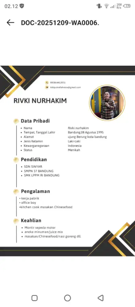 Info pekerjaan sesuai nya pak/bu