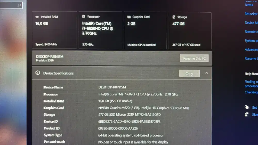 Laptop DELL PRECISION 3520 WORKSTATION PROFESIONAL,