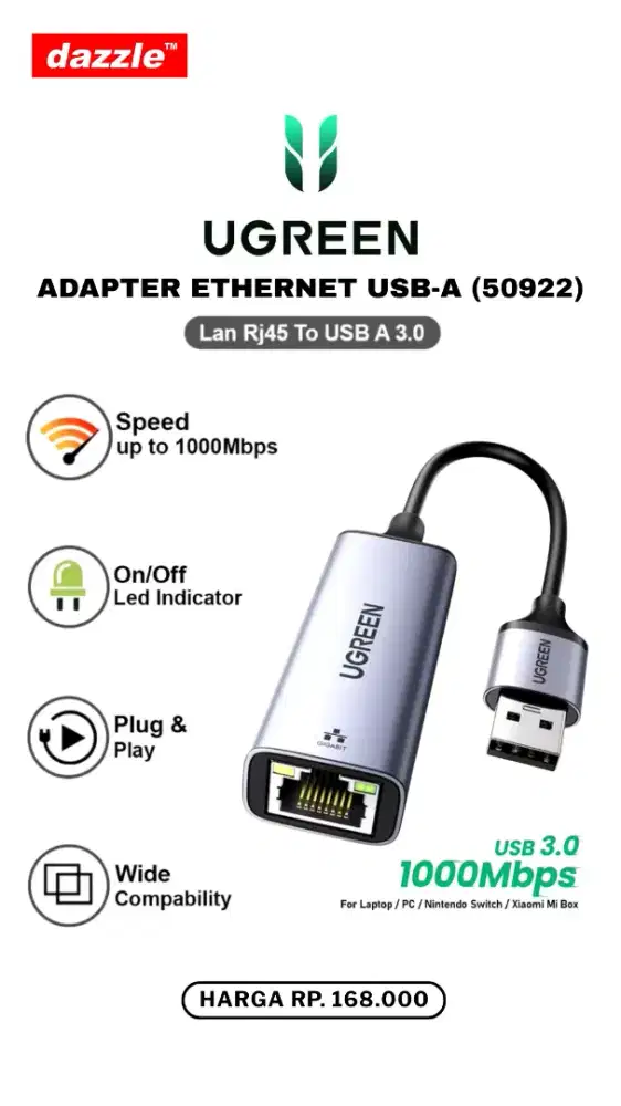 UGREEN ETHERNET ADAPTER USB-A (50922)