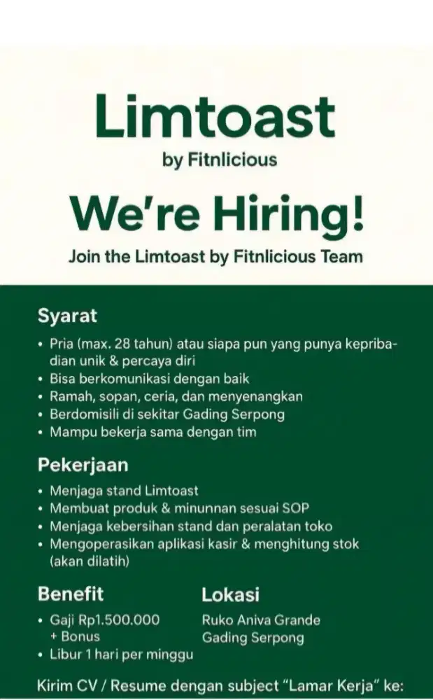 We’re Hiring! Join the Limtoast by Fitnlicious Team