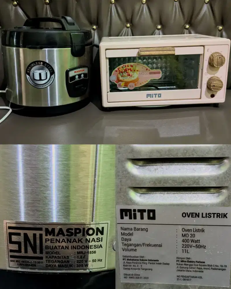 Oven MITO dan Ricecooker Maspion