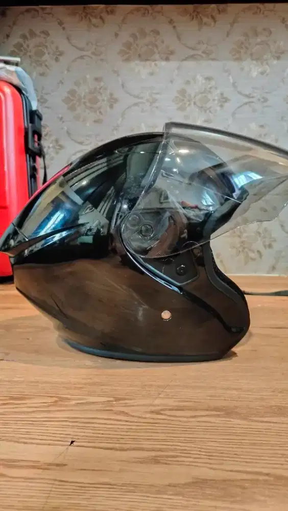 helm half face black metalic simple