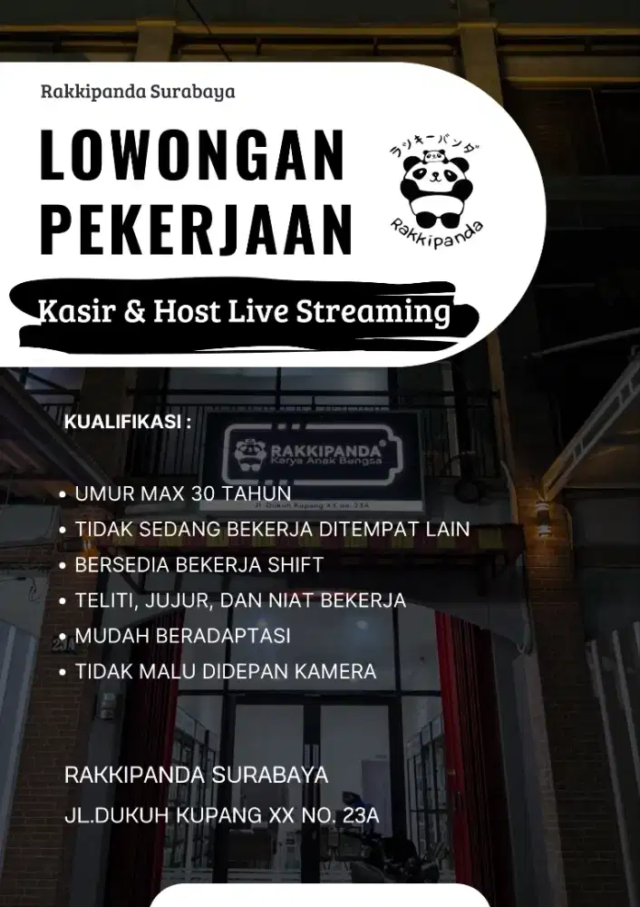 LOWONGAN PEKERJAAN KASIR DAN HOST LIVE STREAMING