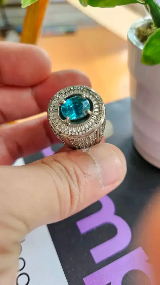 Natural Blue Zircon iket Perak Mewah pesanan koleksi Pribadi