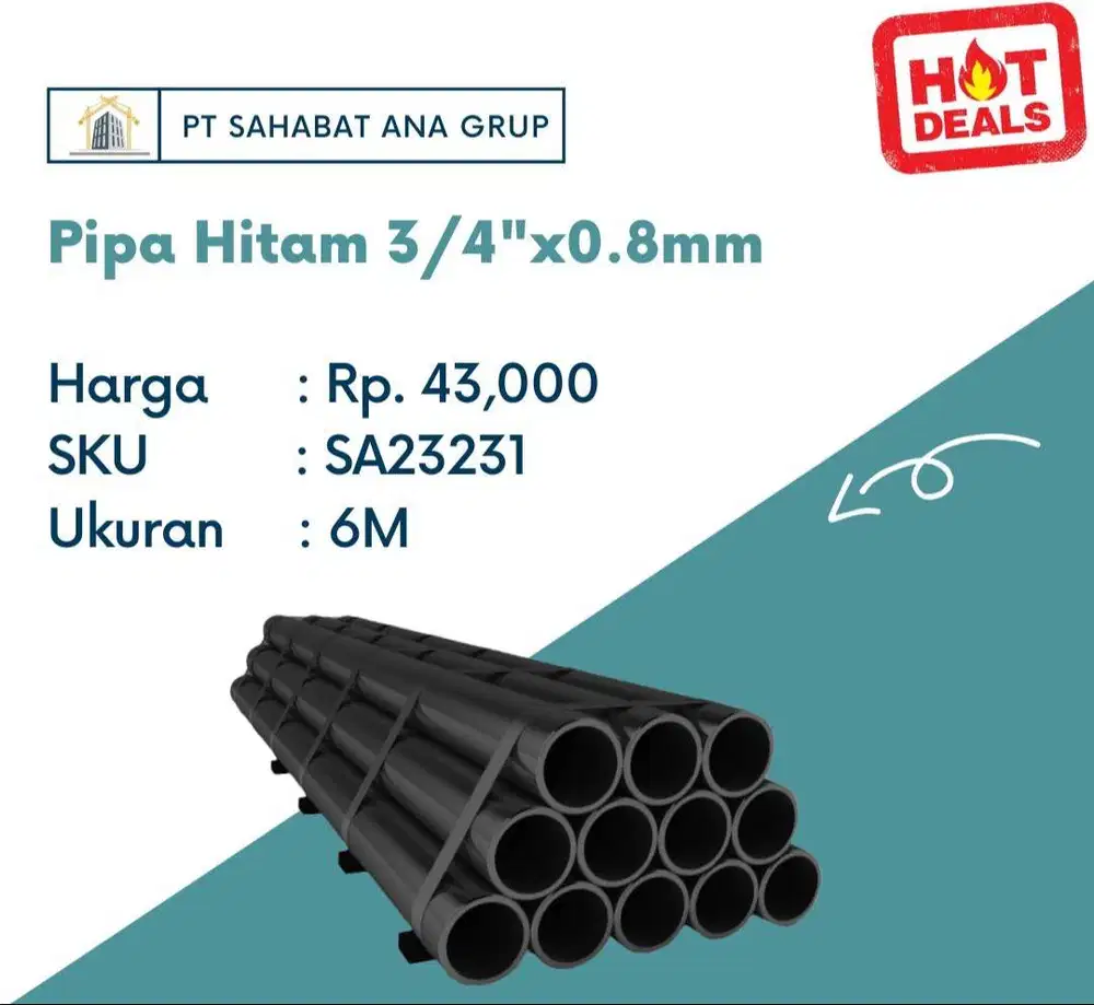 Pipa Hitam 3/4x0.8mm