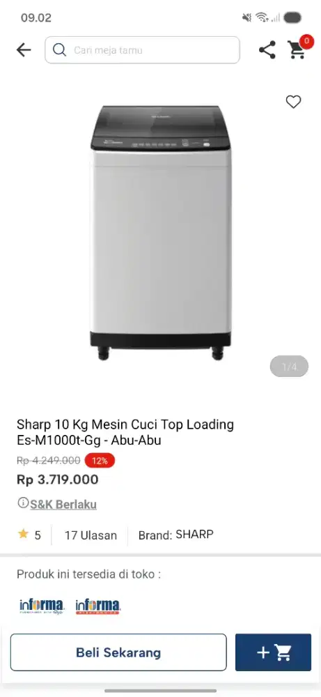 Ready stok mesin cuci sharp kapasitas 10kg