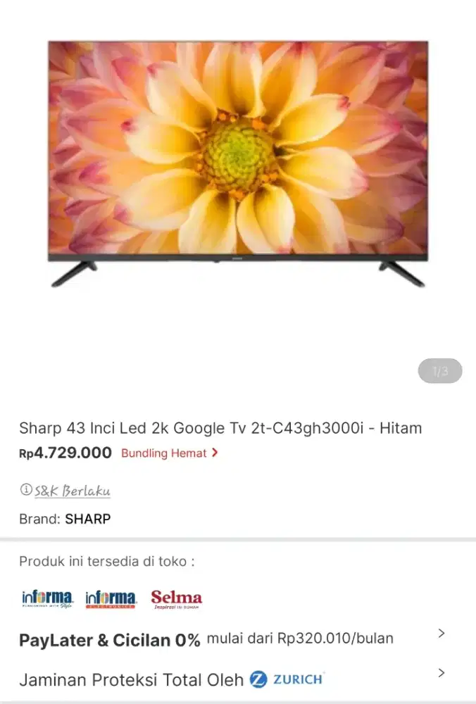 Sharp smart led tv 43 in
