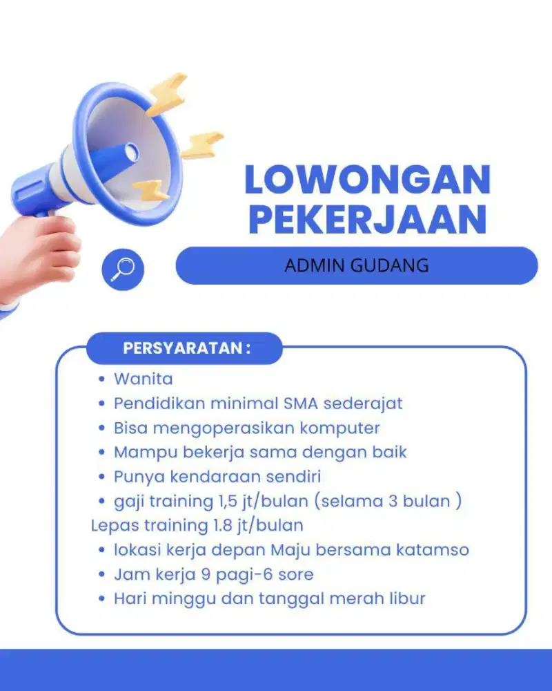 Lowongan kerja admin gudang