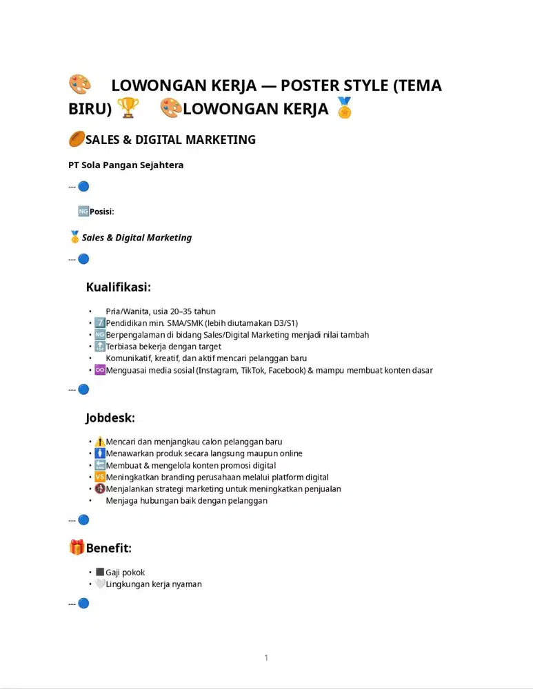 Lowongan Kerja Sales Marketing