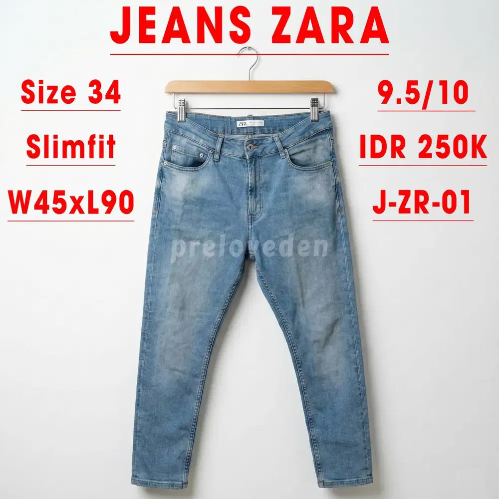 (Preloved) Celana Jeans Panjang Pria Zara Blue Size 34 Slim Fit Casual