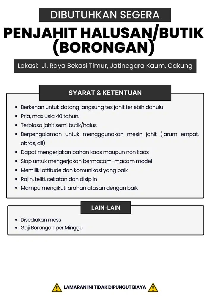 Lowongan Kerja Jahit Butik/Halusan Borongan Jakarta Timur