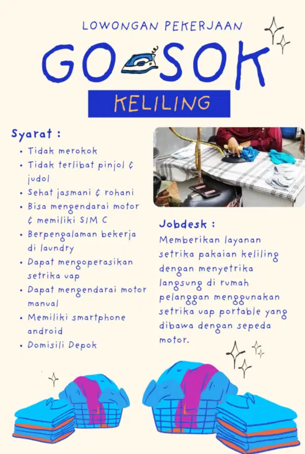 LOWONGAN PEKERJAAN GOSOK KELILING (Depok, Jawa Barat)