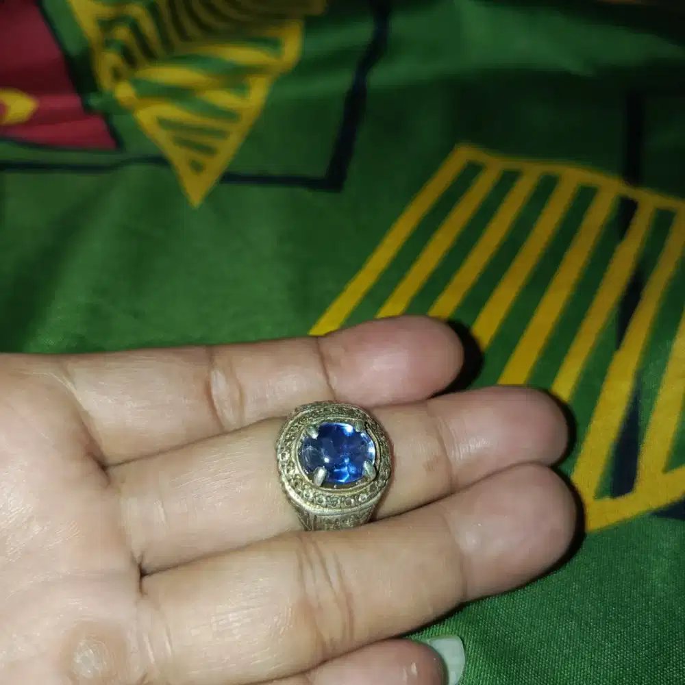 Blue safir ring perak batunya panjang kebawah