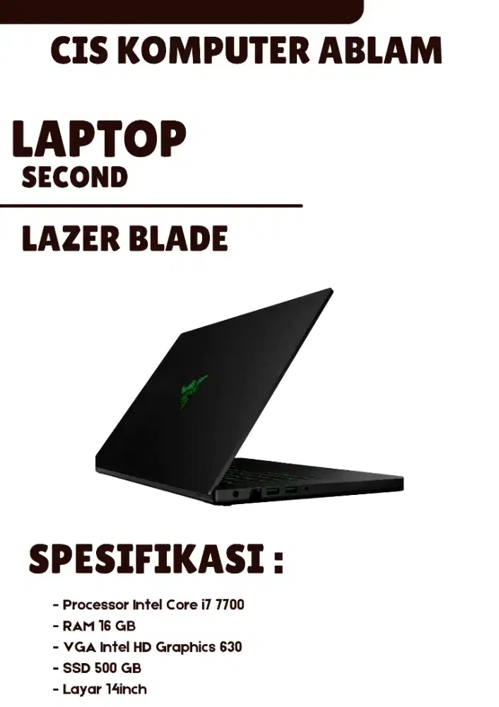 Jual Laptop second RAZER BLADE