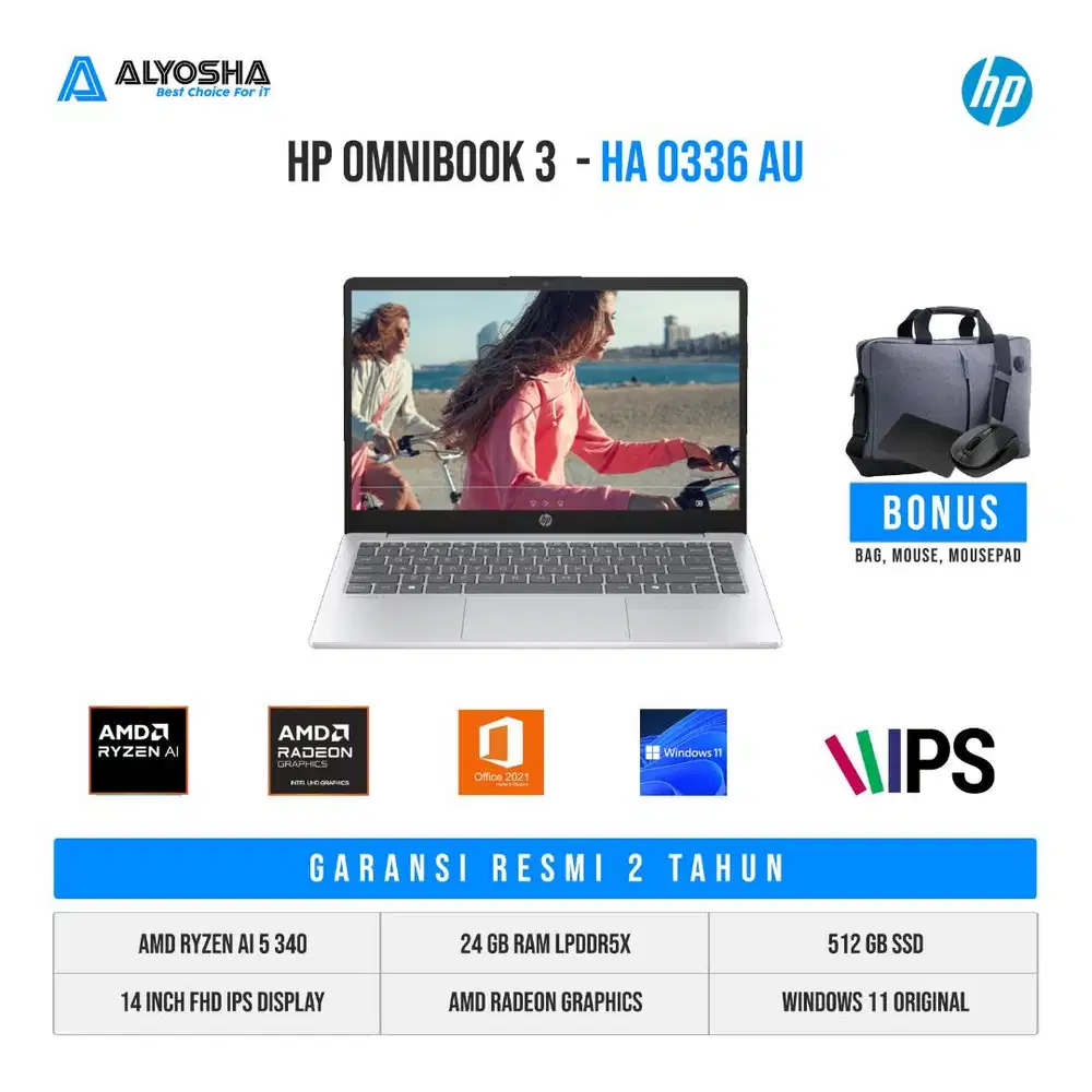 HP OMNIBOOK 3 NG AI HA0336AU 14 RYZEN AI 5 340 24GB 512GB W11+OHS