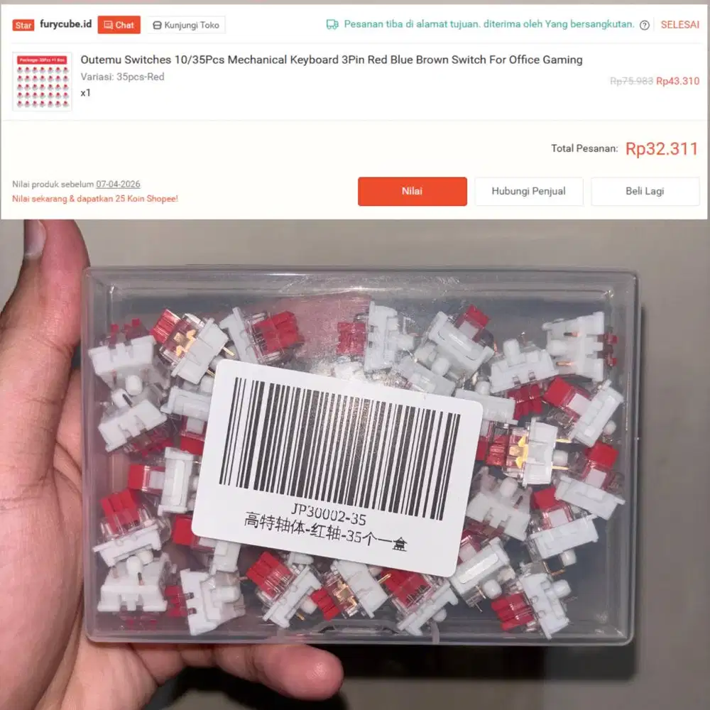 Outemu Switches Red Switch Linear 3Pin Mechanical Keyboard (35 Pcs)