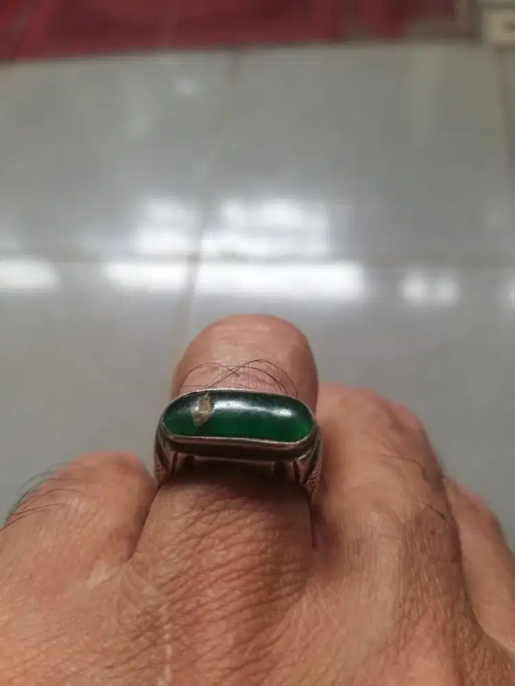 Batu Cimcim Giok dengan ikatan perak simple Ilegan