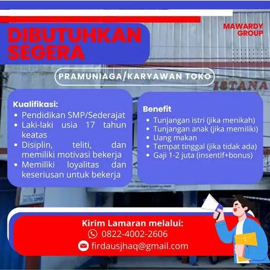 Lowongan Pekerjaan pramuniaga toko