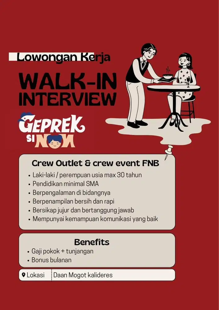 Dibutuhkan Crew Outlet Kantin Sekolah dan Event Bazaar start Januari
