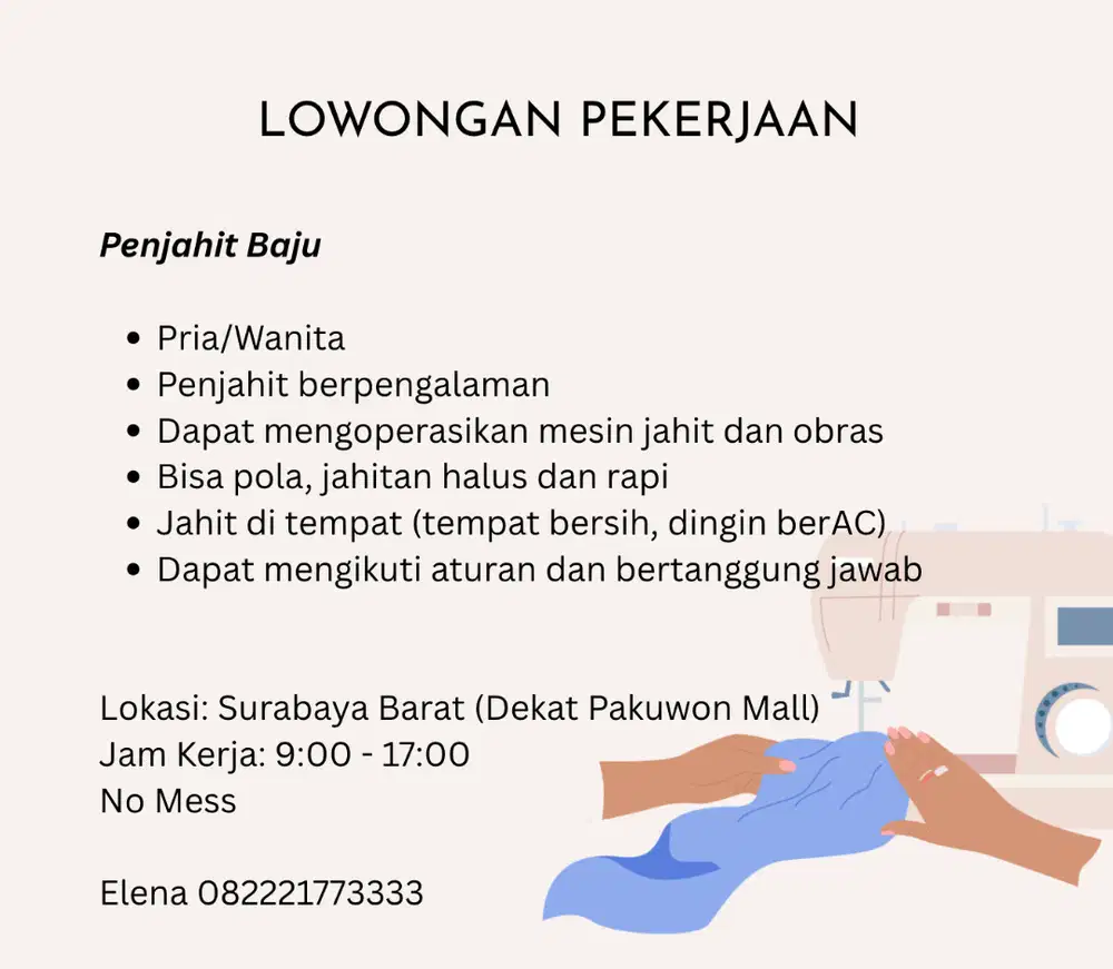 DIBUTUHKAN PENJAHIT