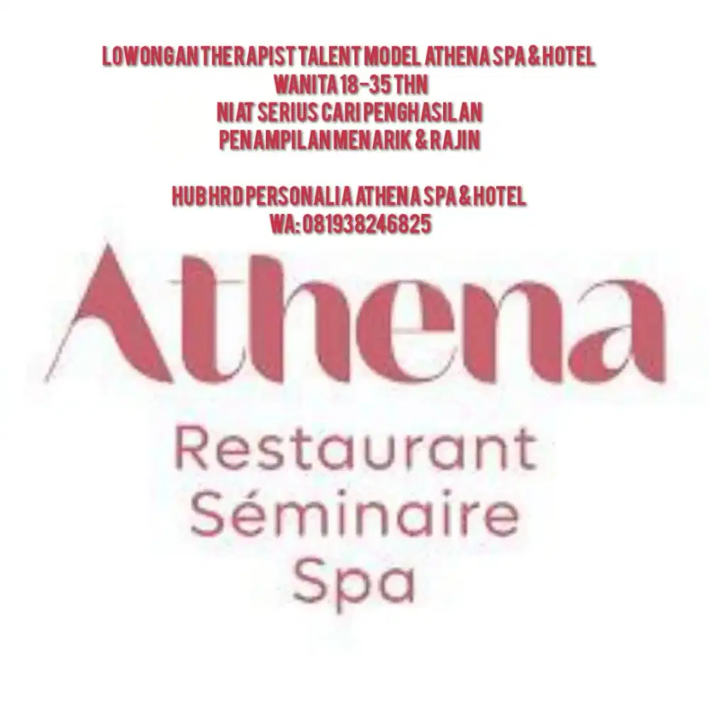 Lowongan Therapist Wanita Athena spa & hotel
