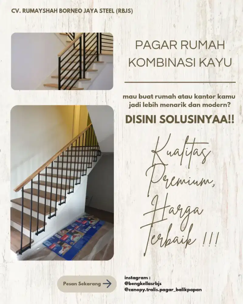 RAILLING TANGGA KOMBINASI KAYU KEKINIAN