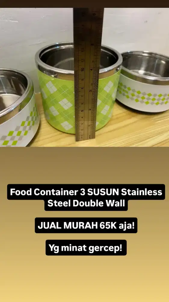 Food Container 3 Susun Stainless Steel Double Wall