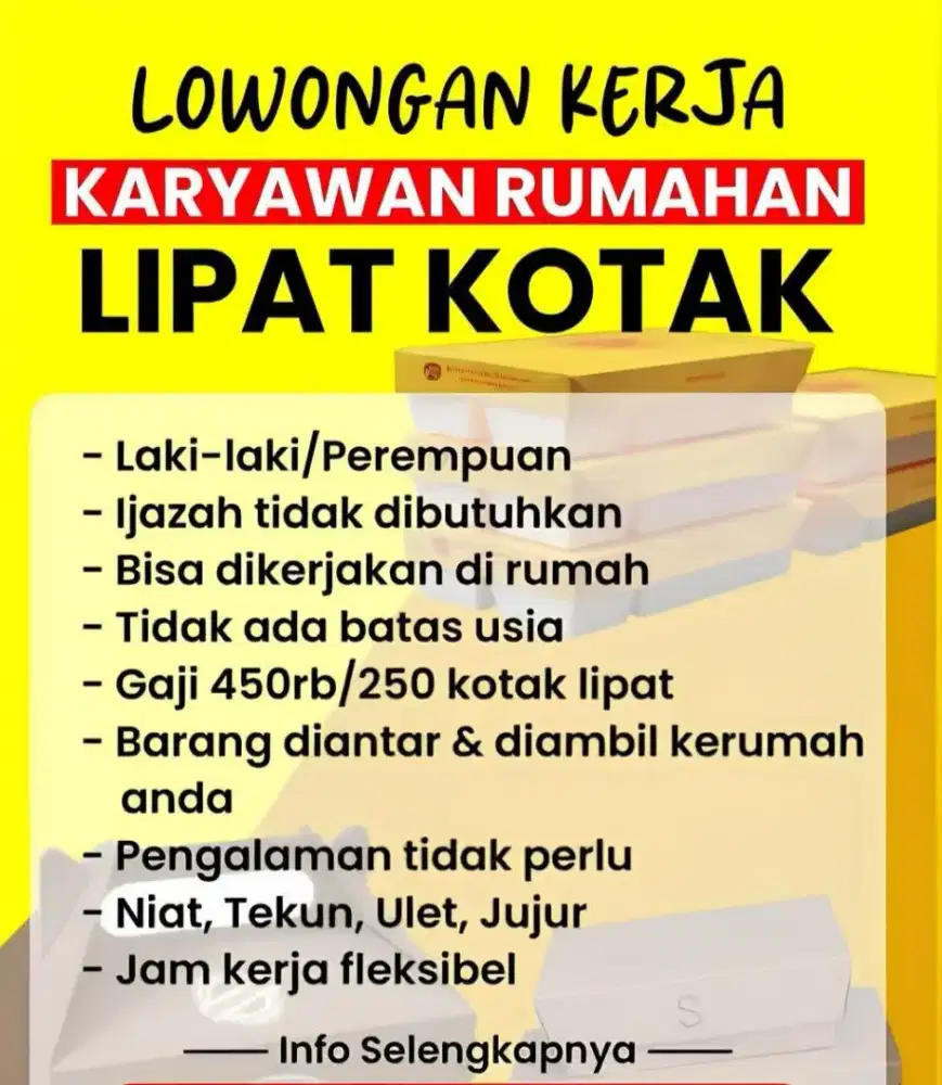 Lowongan kerja karyawan lipat kotak ricebox