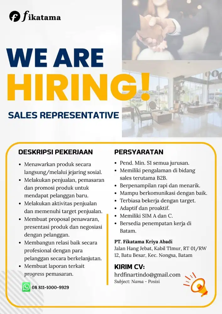 Sales Representative PT Fikatama Kriya Abadi