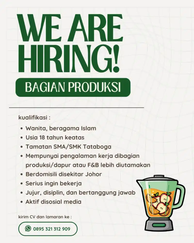 DIBUTUHKAN BAGIAN PRODUKSI