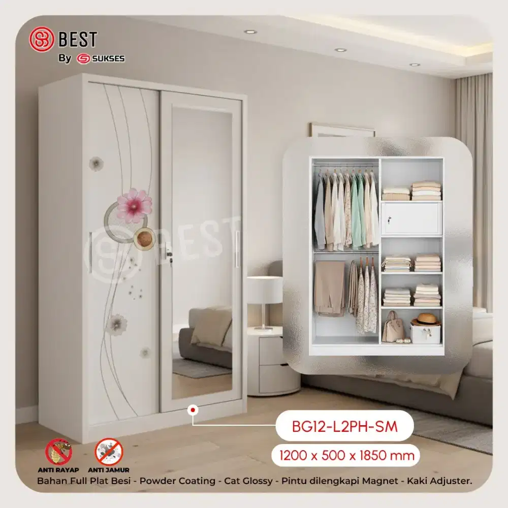 Ngga pakai mahal Lemari Pakaian Sliding Full Besi 2pintu Cermin