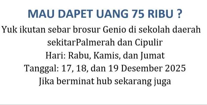 SEBAR BROSUR DI SEKOLAH DAERAH PALMERAH DAN KEBAYORAN LAMA