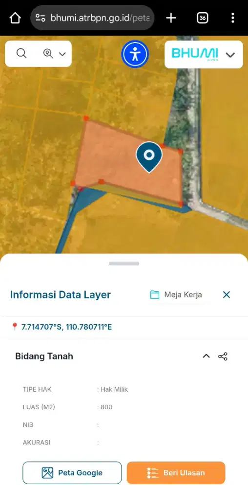 Jual Tanah Pekarangan 800 meter di Desa Ponowaren