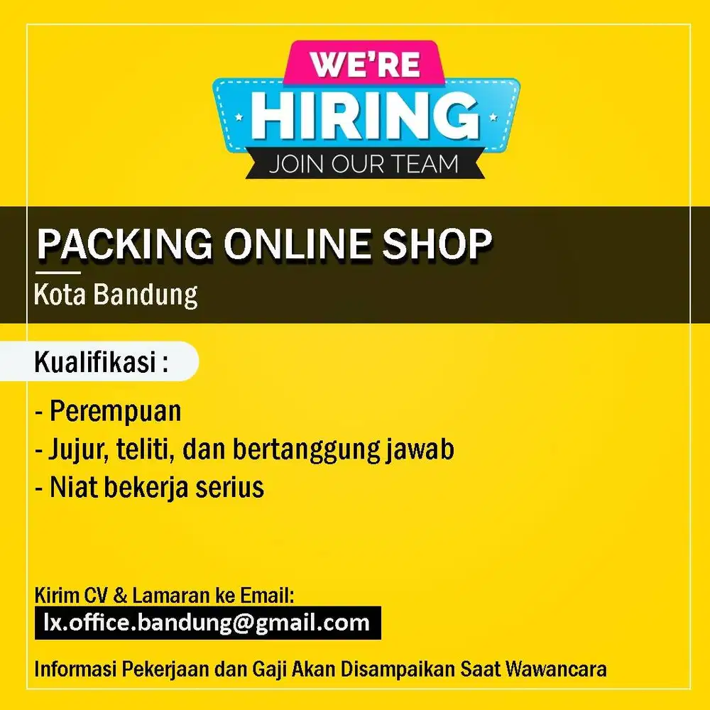 Lowongan Pekerjaan Loker Admin Packing Online Shop
