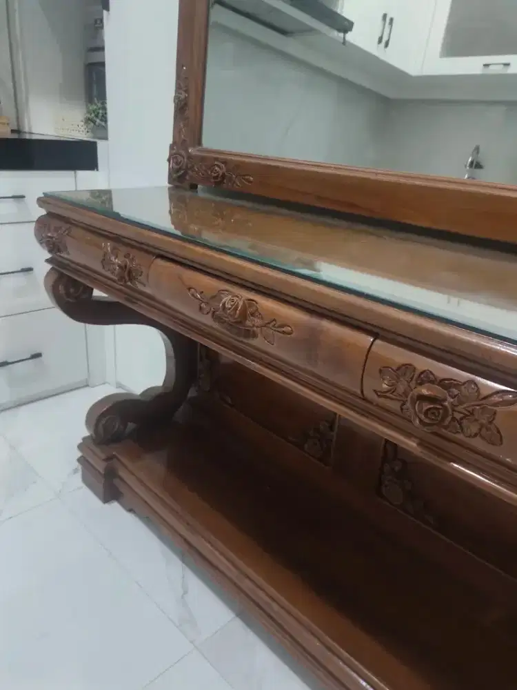 Jual meja Konsul jati + kaca